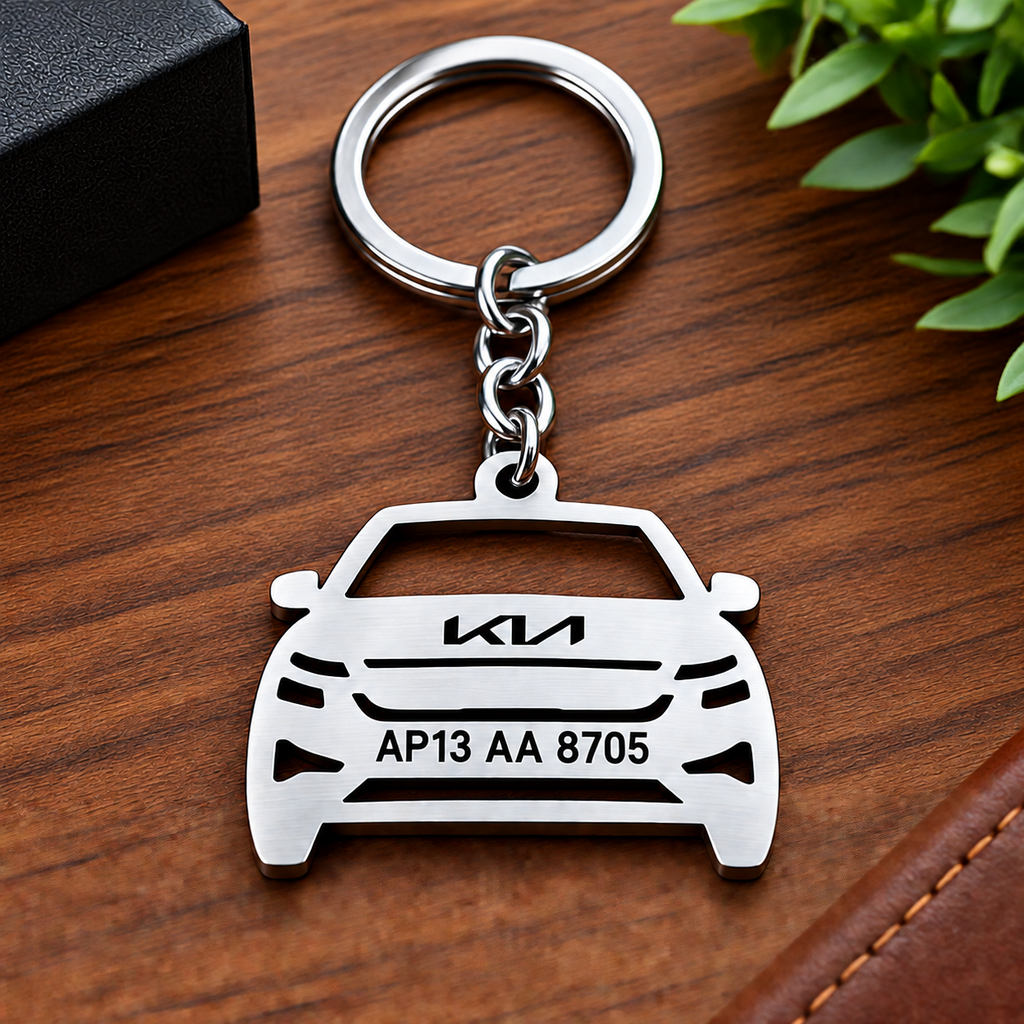 Personalized Kia car keychain with custom registration number AP13 AA 8705
