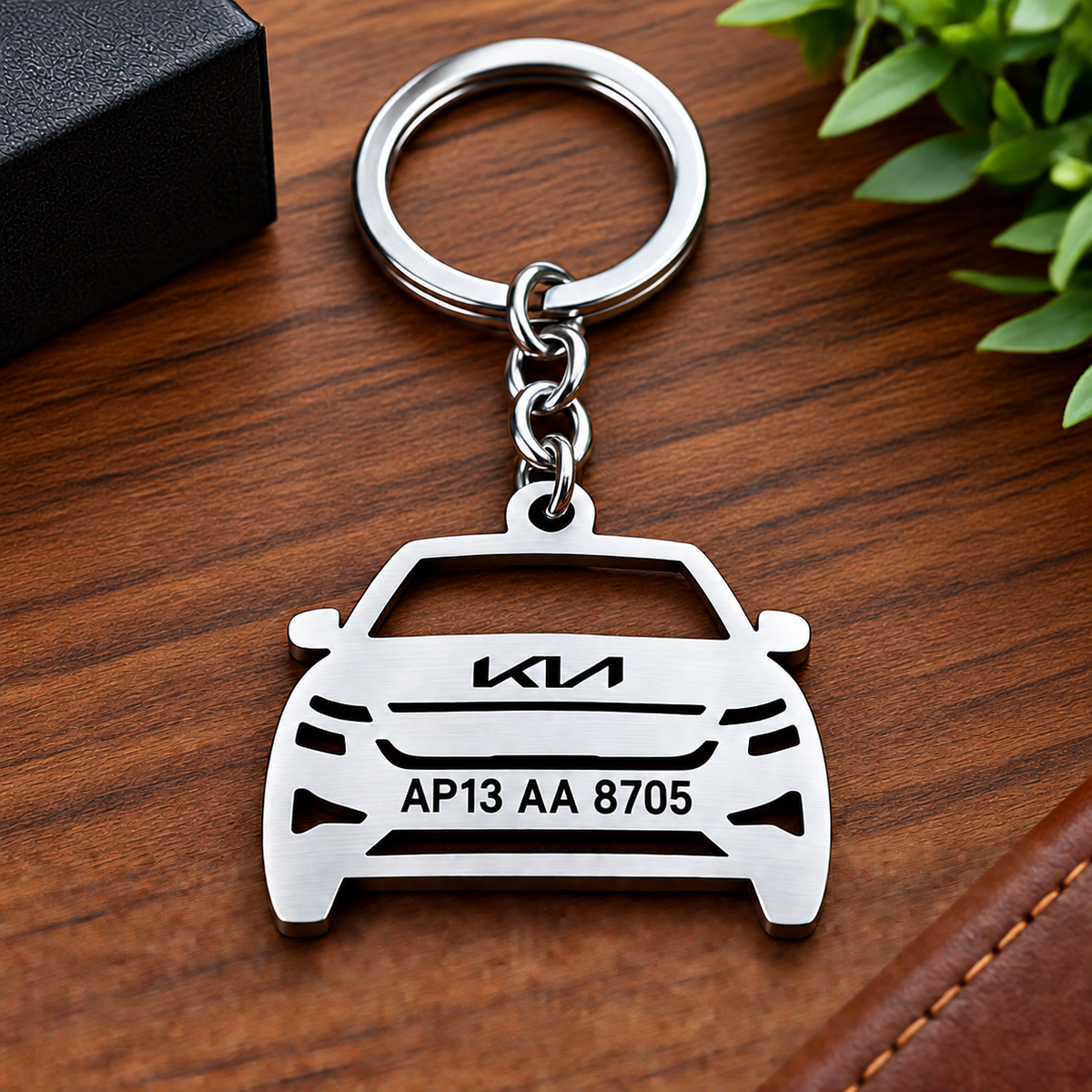 Personalized Kia car keychain with custom registration number AP13 AA 8705