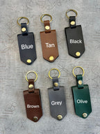 personalized leather keychain colors blue tan black brown grey olive custom name keyring options | Zestpics