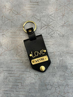 personalized leather keychain with name love design custom metal tag black keyring india | Zestpics