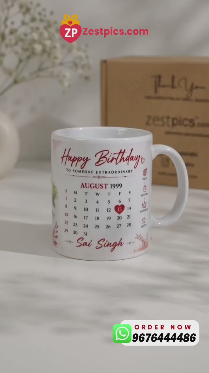 Personalised birthday mug with highlighted date | Zestpics