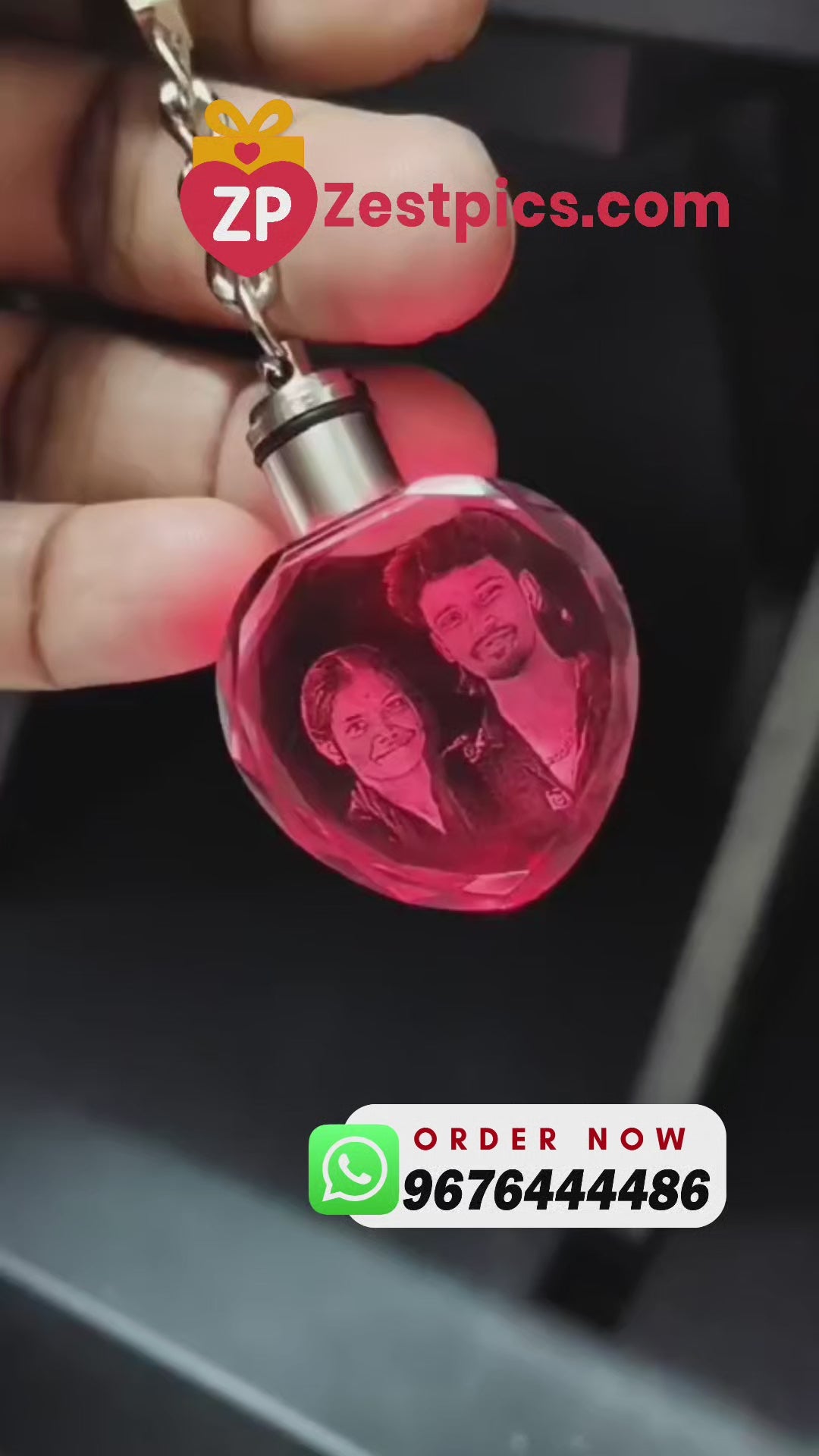 Personalised Heart Crystal Photo Keychain – Photo Engraved, LED Option | Zestpics