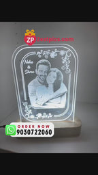 Personalized LED Photo Acrylic Lamp – Custom Couple Night Light with Wooden Base | Anniversary & Valentine Gift  Zestpics