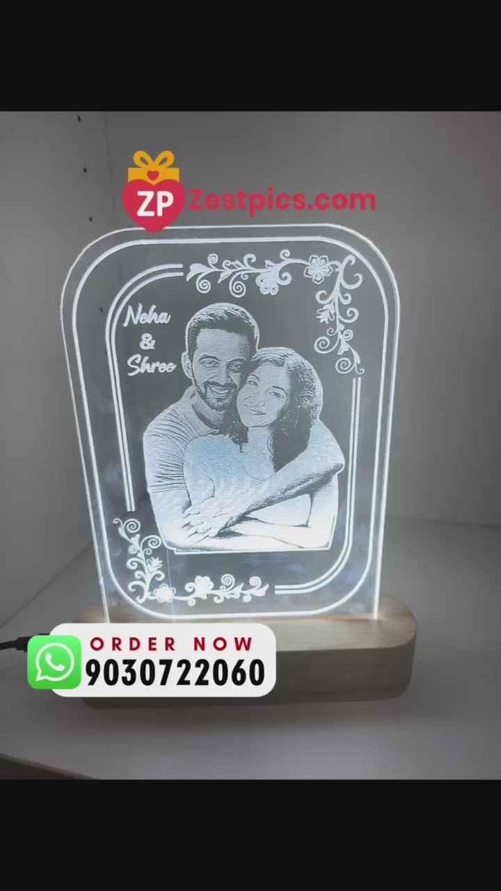 Personalized LED Photo Acrylic Lamp – Custom Couple Night Light with Wooden Base | Anniversary & Valentine Gift  Zestpics
