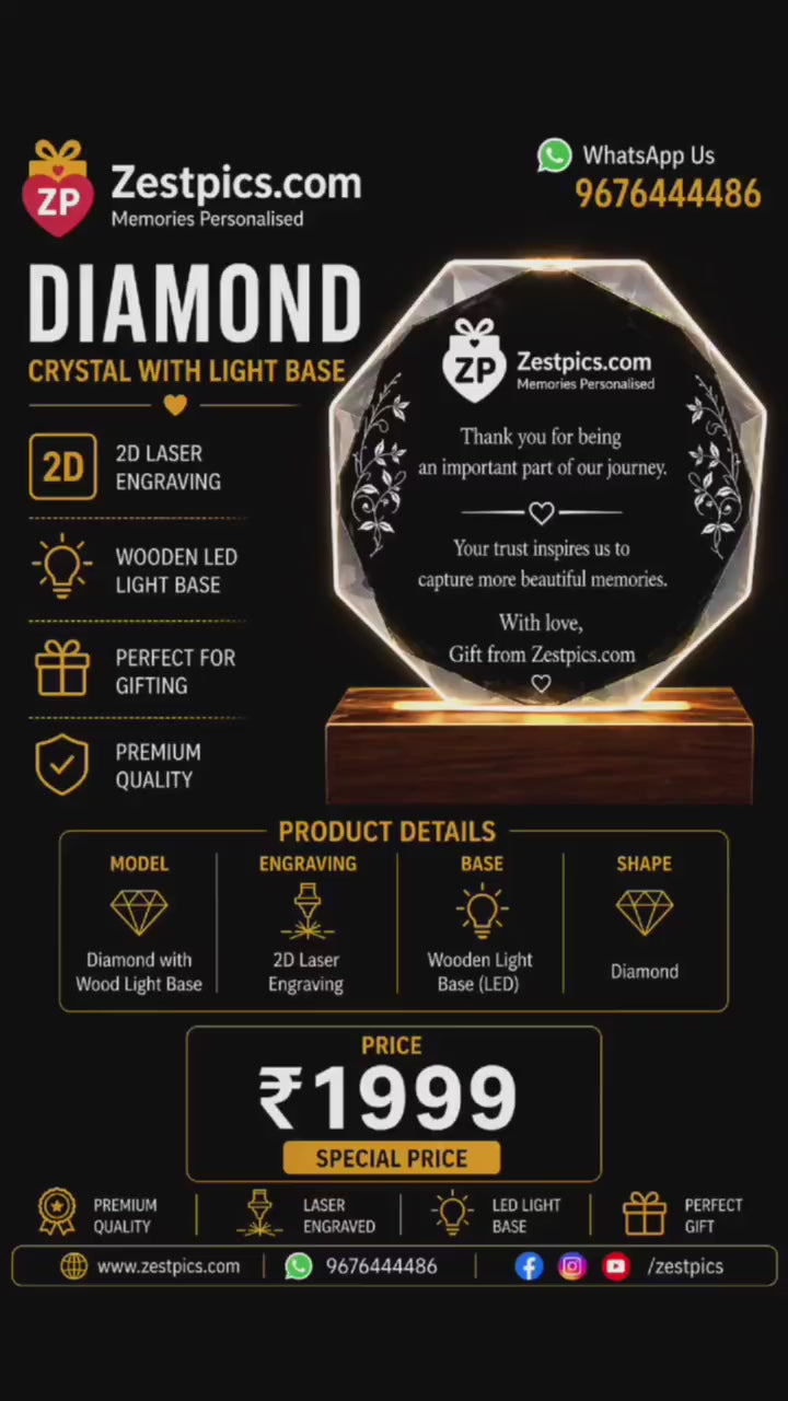 Diamond crystal engraved family photo gift | Zestpics