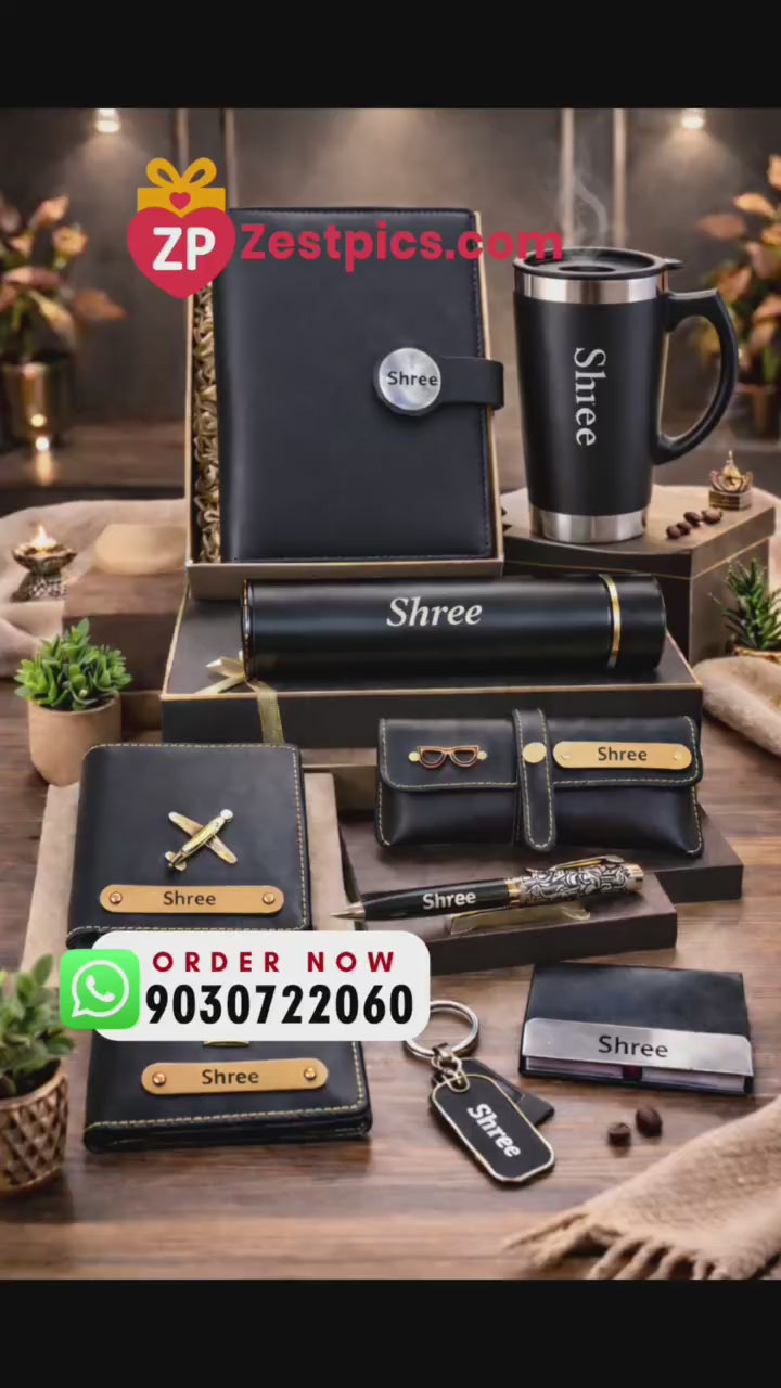Personalized Premium Black Gift Set for Men – Diary, Mug, Wallet, Pen & Accessories | Zestpics