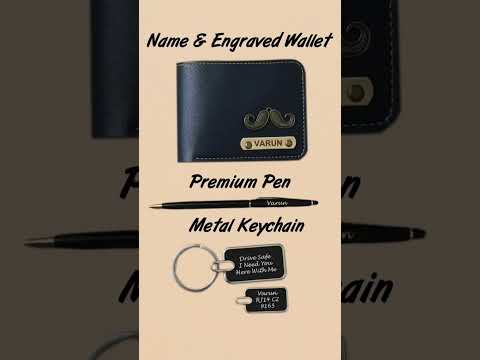 Personalised black wallet shown with gift-set accessories – wallet listing only