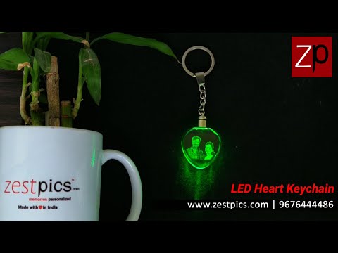 LED Heart Crystal Keychain lighting up | 2D Crystal Keychain | Zestpics