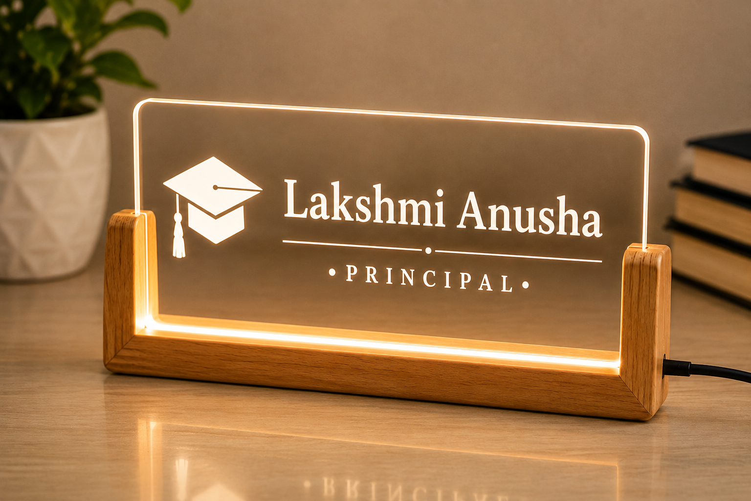 Personalised Principal Desk Stand with Lakshmi Anusha acrylic engraving