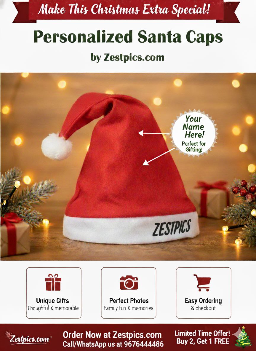 red christmas santa cap with name printed | Zestpics