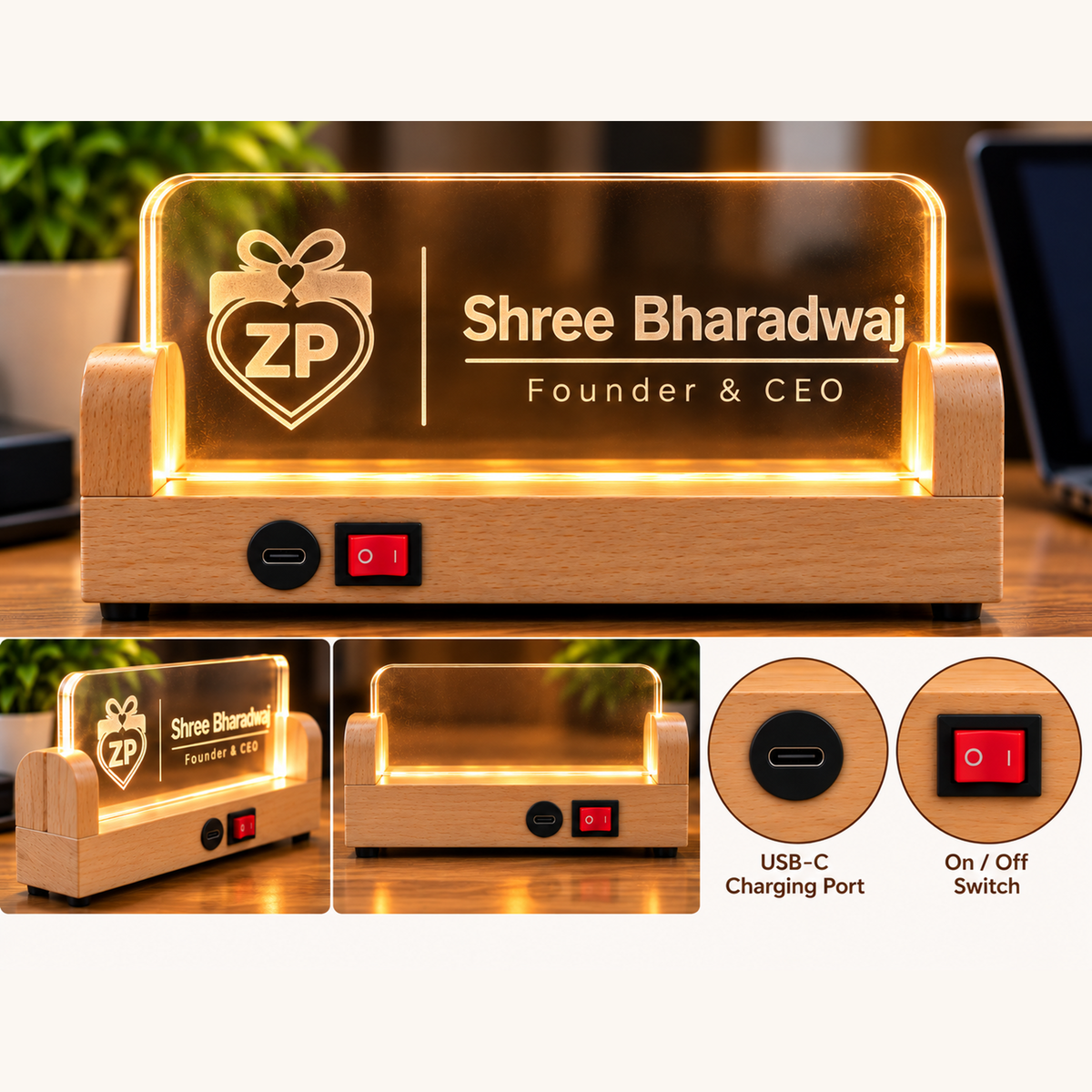 Back view of the wireless personalised LED name plate