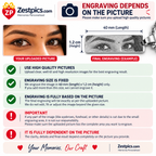 Personalized Eye Pendant engraving guide showing photo quality and fixed engraving size requirements