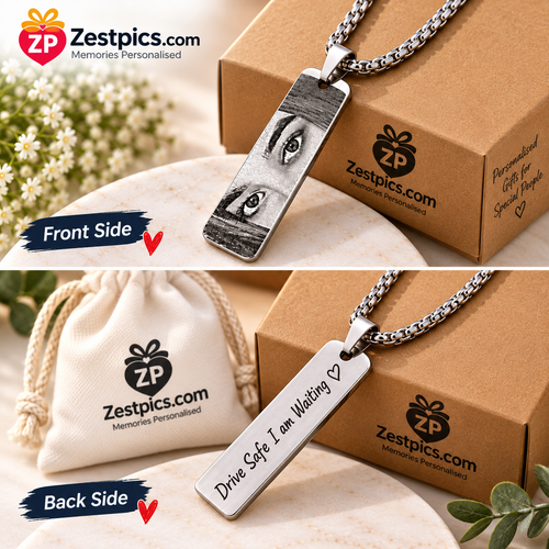 Personalized Eye Pendant front and back engraving, Zestpics packaging and cotton drawstring bag