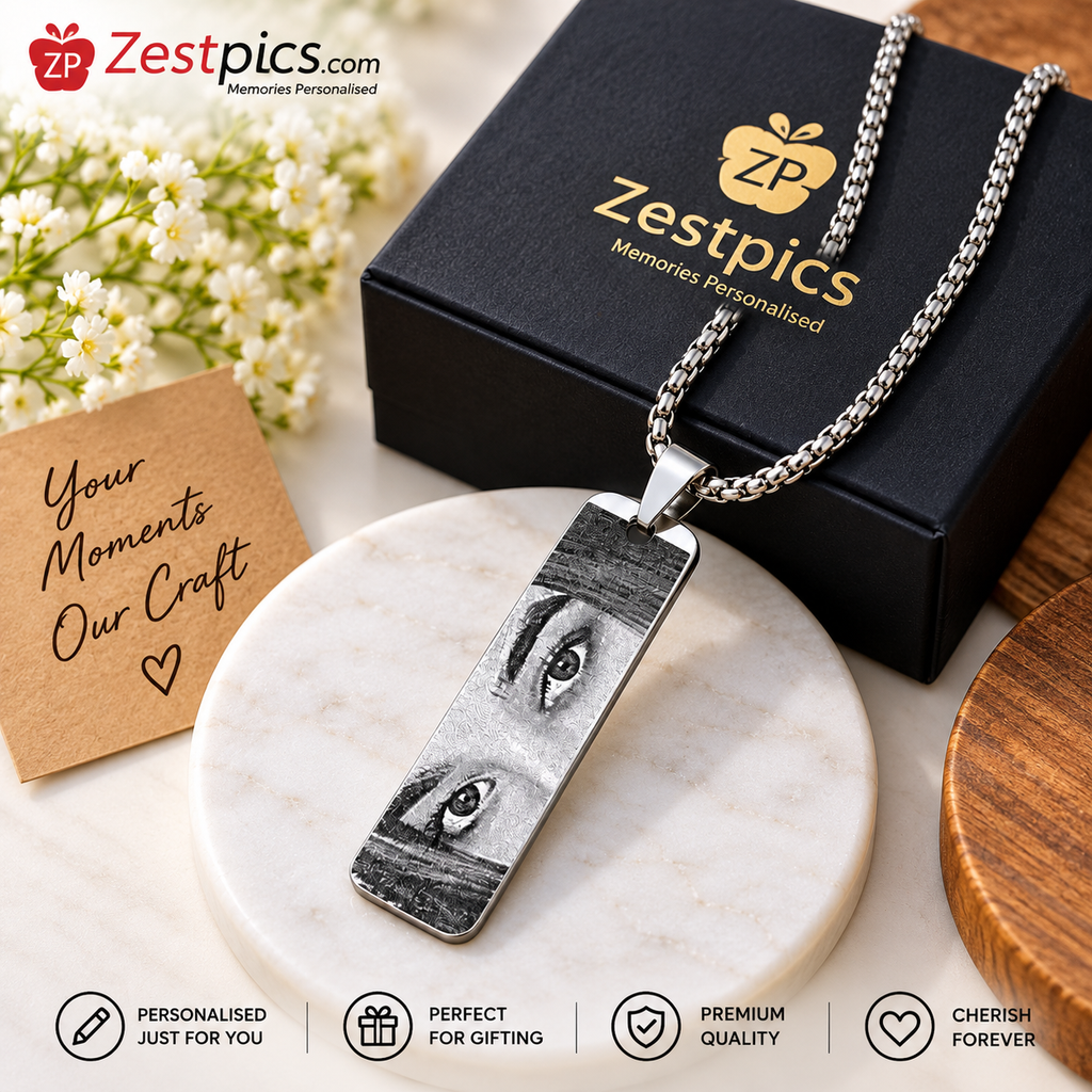 Personalized Eye Pendant with premium Zestpics gift box and engraved eye photo