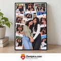 Personalised photo collage frame with a slim black border and central portrait, shown in soft daylight