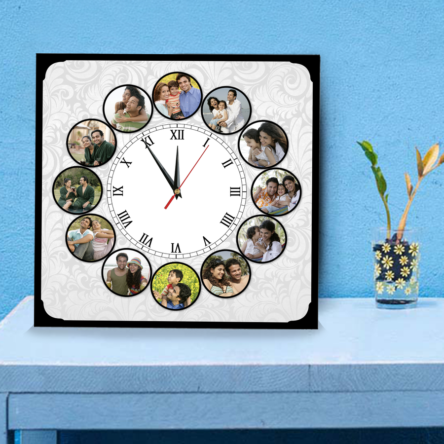 Photo Frame Clock | 12 Photos Table Clock | Photo Clocks | Zestpics