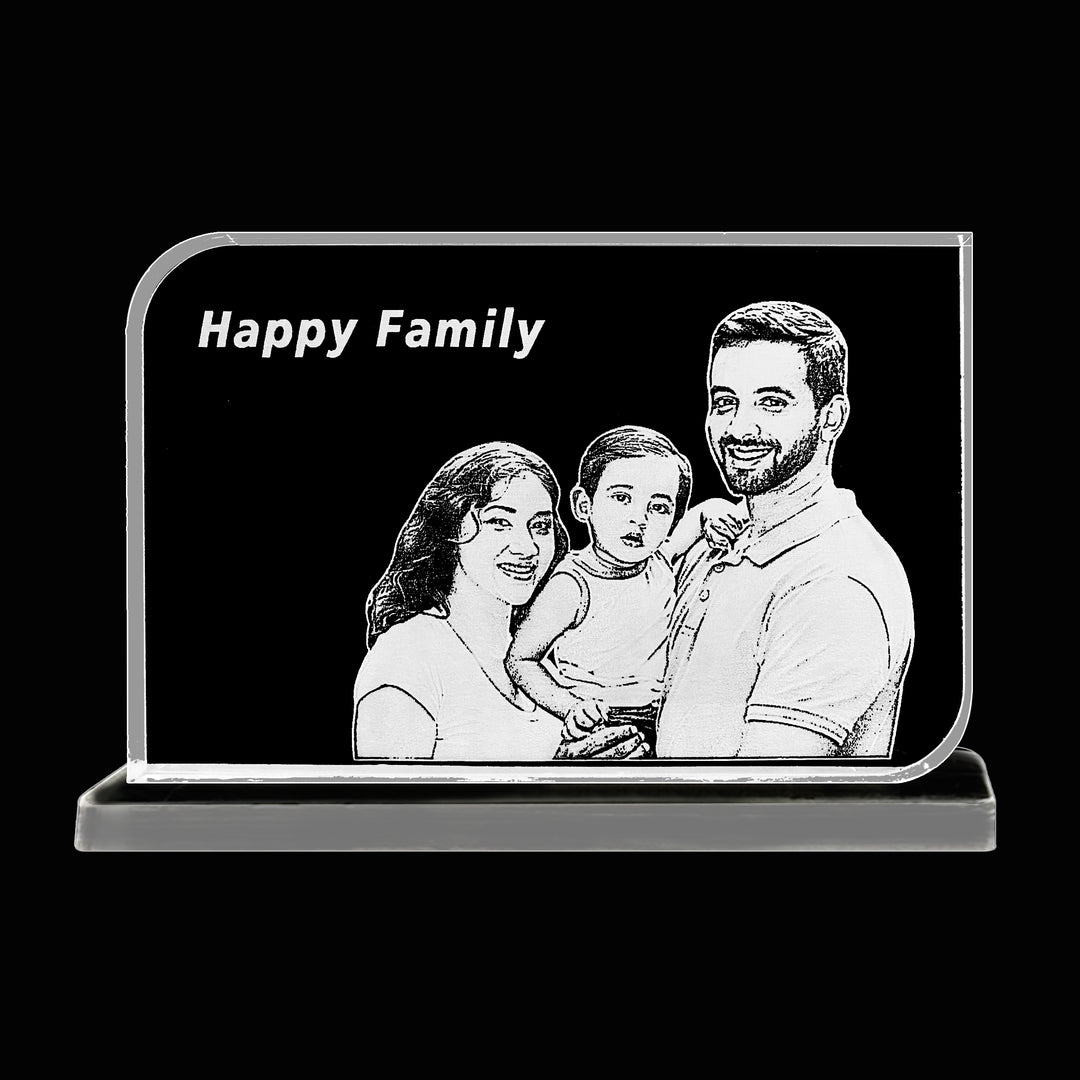 Buy 15x10x1.2 Rectangle 2D Crystal | Happy Family 2D Photo Crystal online at Zestpics|India
