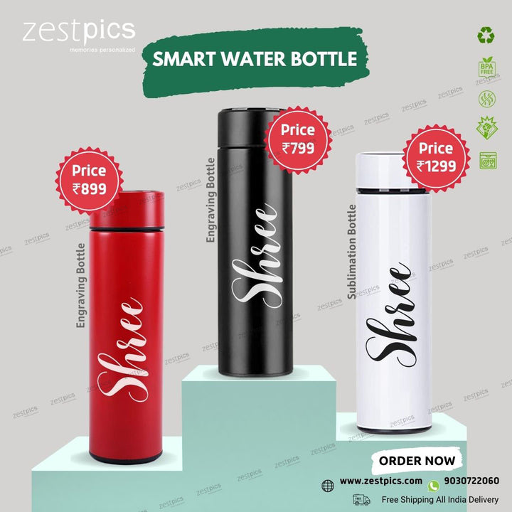 3 Colors Red, Black, White Smart LED Water Bottles | Zestpics