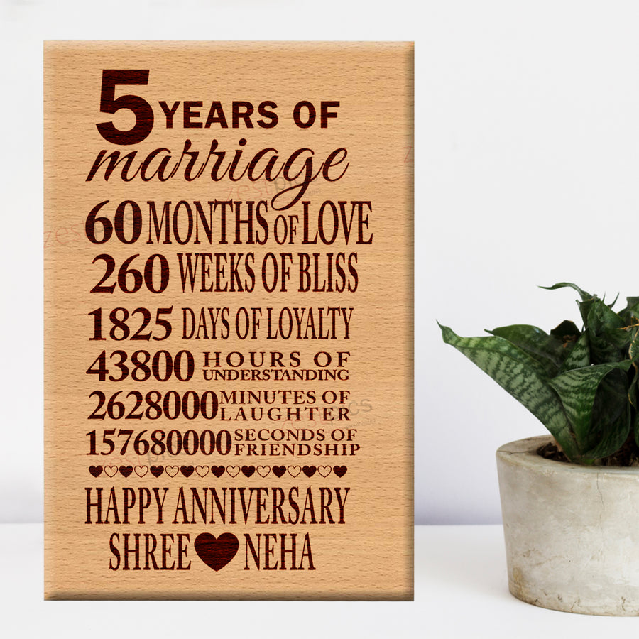5th Wedding Anniversary Gifts, 5 Years of Marriage Frame, Anniversary Gifts | Zestpics