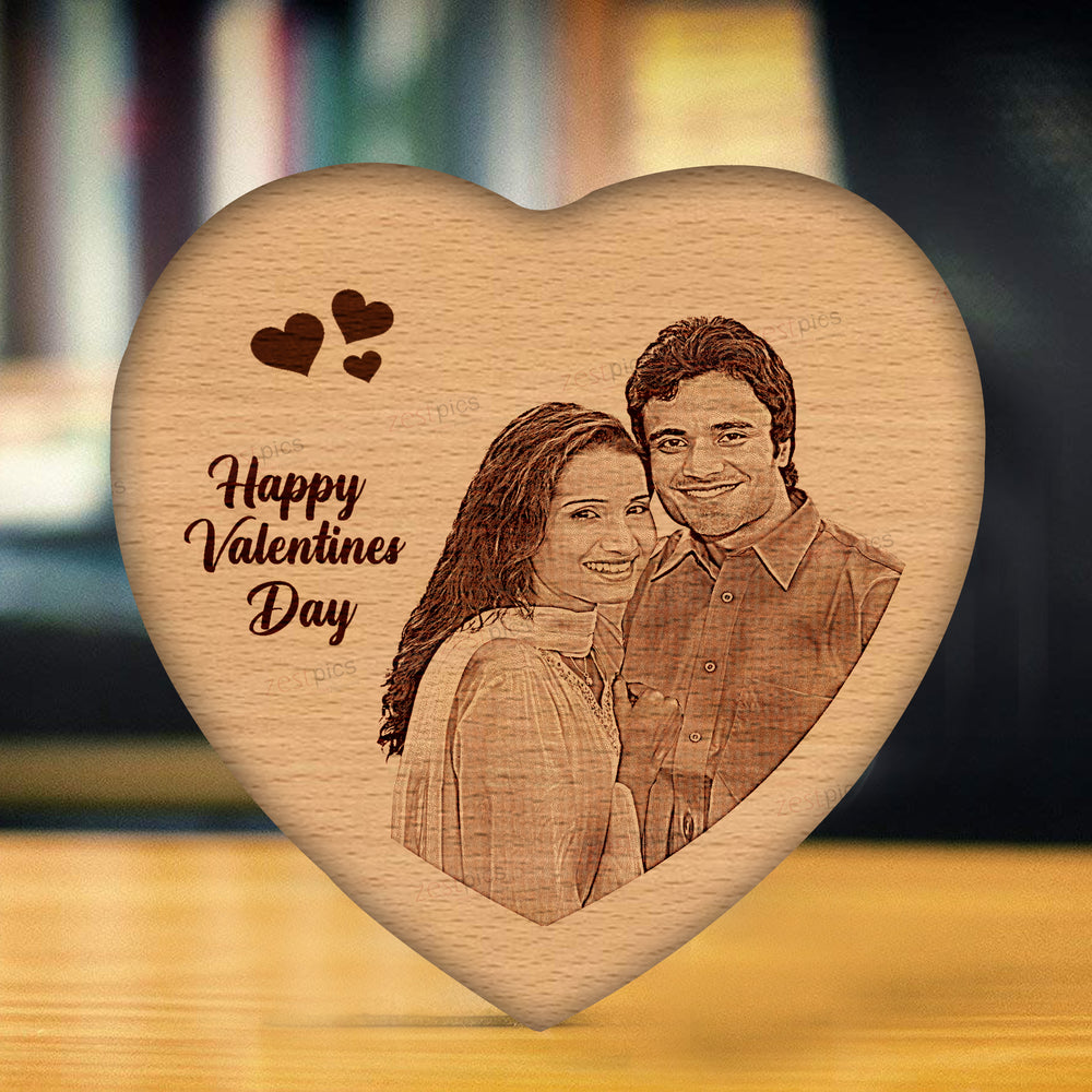 Valentine's Day Gifts, Personalized Engraved Photo on wood in Heart Shape - Zestpics, India