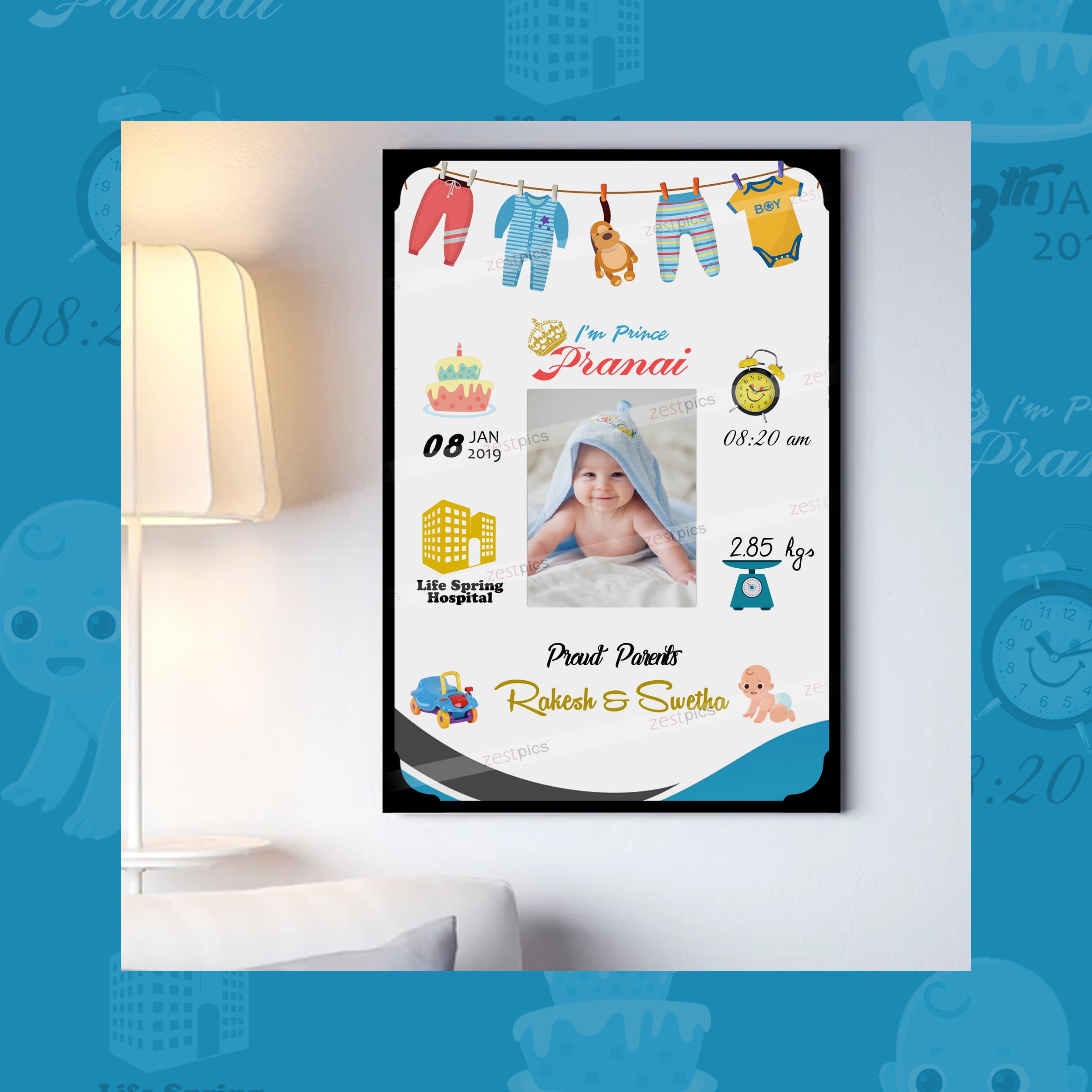 Gift to NewBorn, Personalised Baby Birth Frame - Newborn Baby Gifts | Zestpics