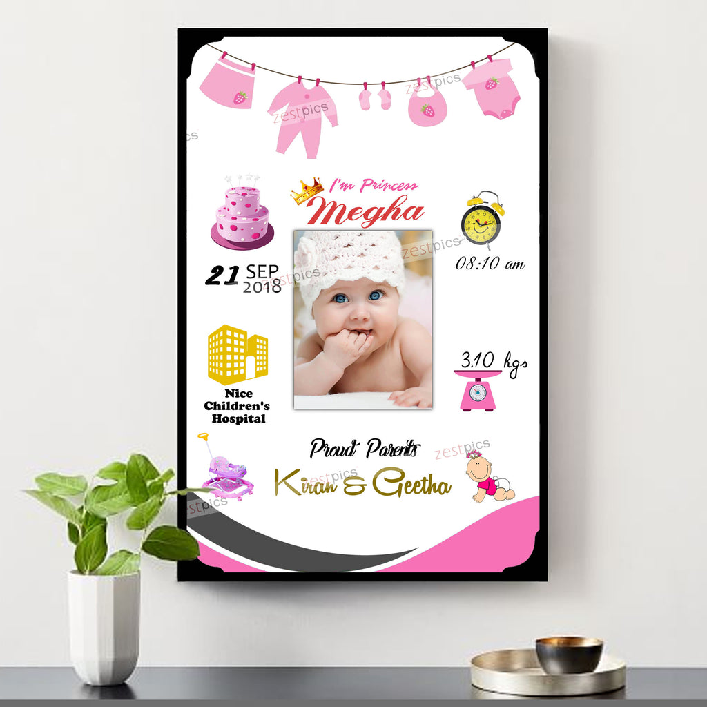 Gift to NewBorn, Personalised Baby Birth Frame - Newborn Baby Gifts | Zestpics