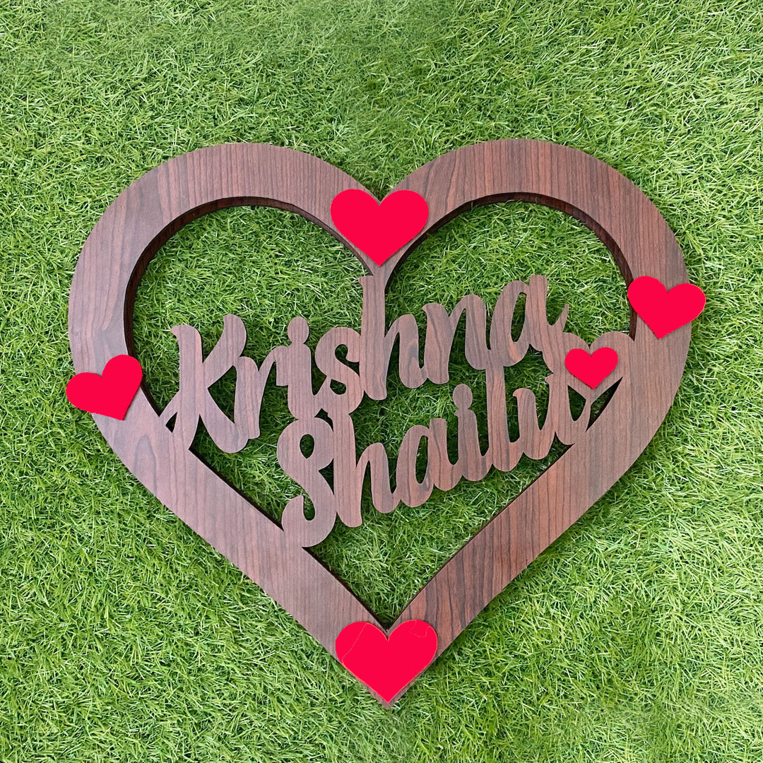 Personalized Custom Wooden Engraved Heart Shape Couple Name Wall Hanging Anniversary Gifts | Zestpics