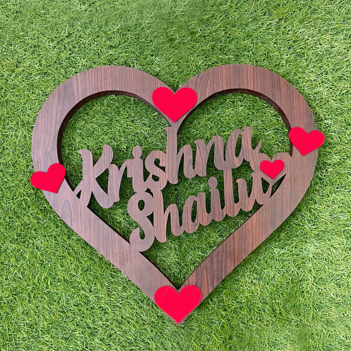 Personalized Custom Wooden Engraved Heart Shape Couple Name Wall Hanging Anniversary Gifts | Zestpics