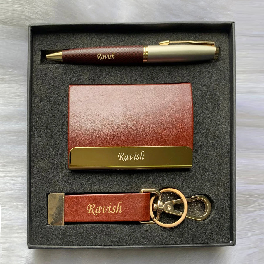 Mens Gift Set | Leather Mens Card Holder, Pen, Keychain | Zestpics