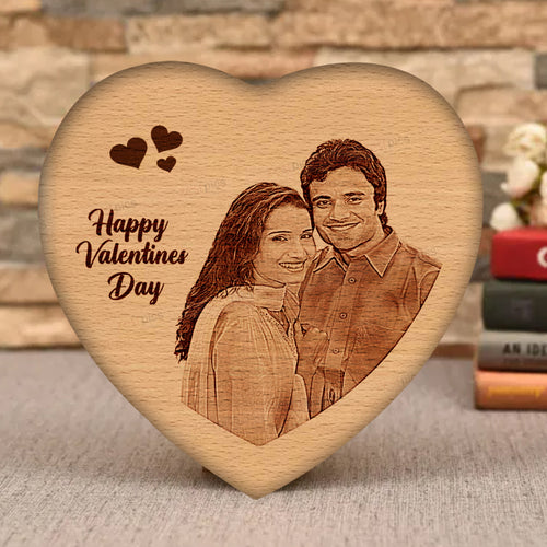 Valentine's Day Gifts, Personalized Engraved Photo on wood in Heart Shape - Zestpics, India