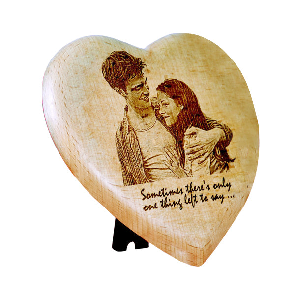 Valentine's Day Gifts, Personalized Engraved Photo on wood in Heart Shape - Zestpics, India