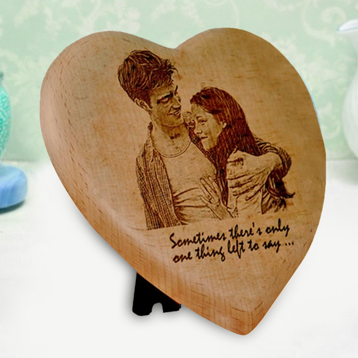 Valentine's Day Gifts, Personalized Engraved Photo on wood in Heart Shape - Zestpics, India