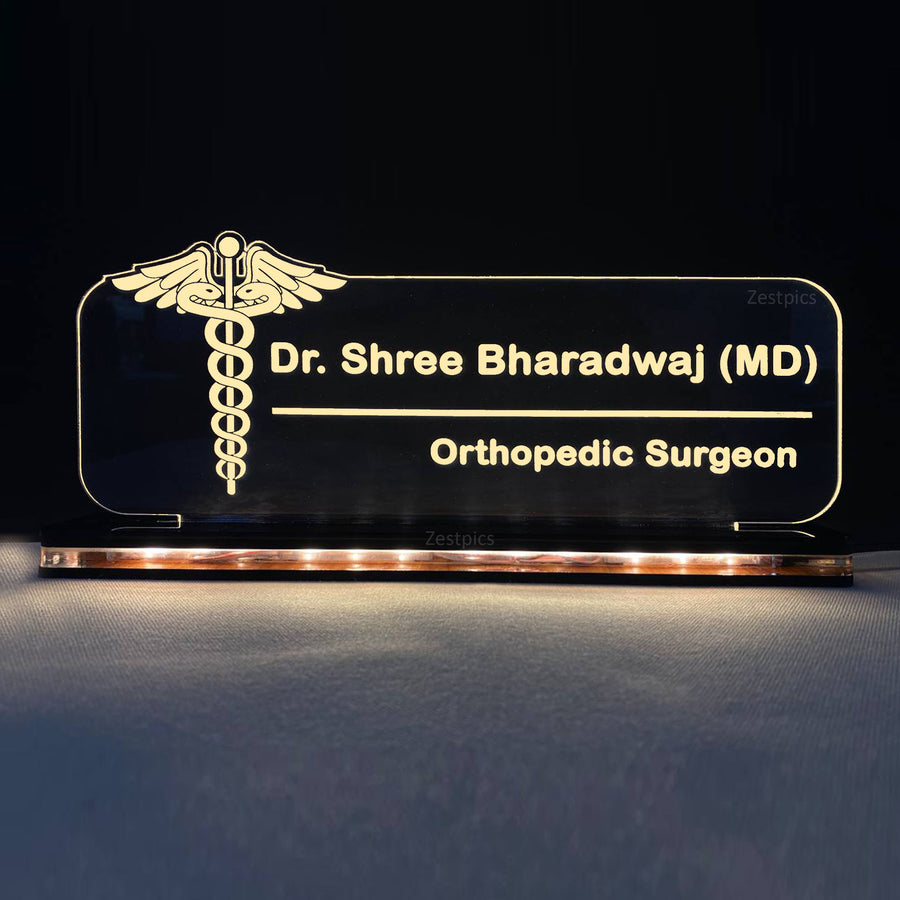 Doctor Gift, Best Gift For Doctors – Personalized LED Name Plate For Doctors, Customized LED Name Light Frame With Stand For Doctor or Dentist