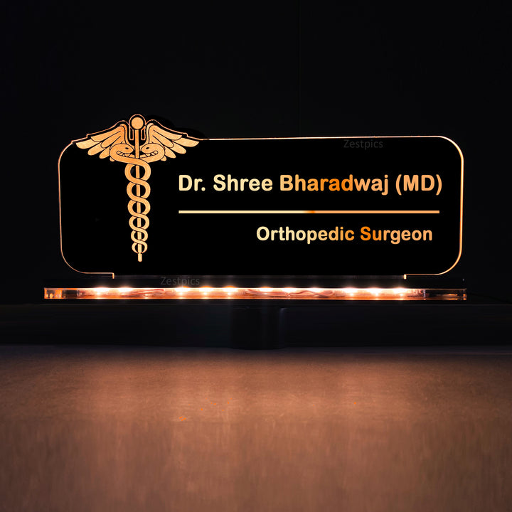 Doctor Gift, Best Gift For Doctors – Personalized LED Name Plate For Doctors, Customized LED Name Light Frame With Stand For Doctor or Dentist