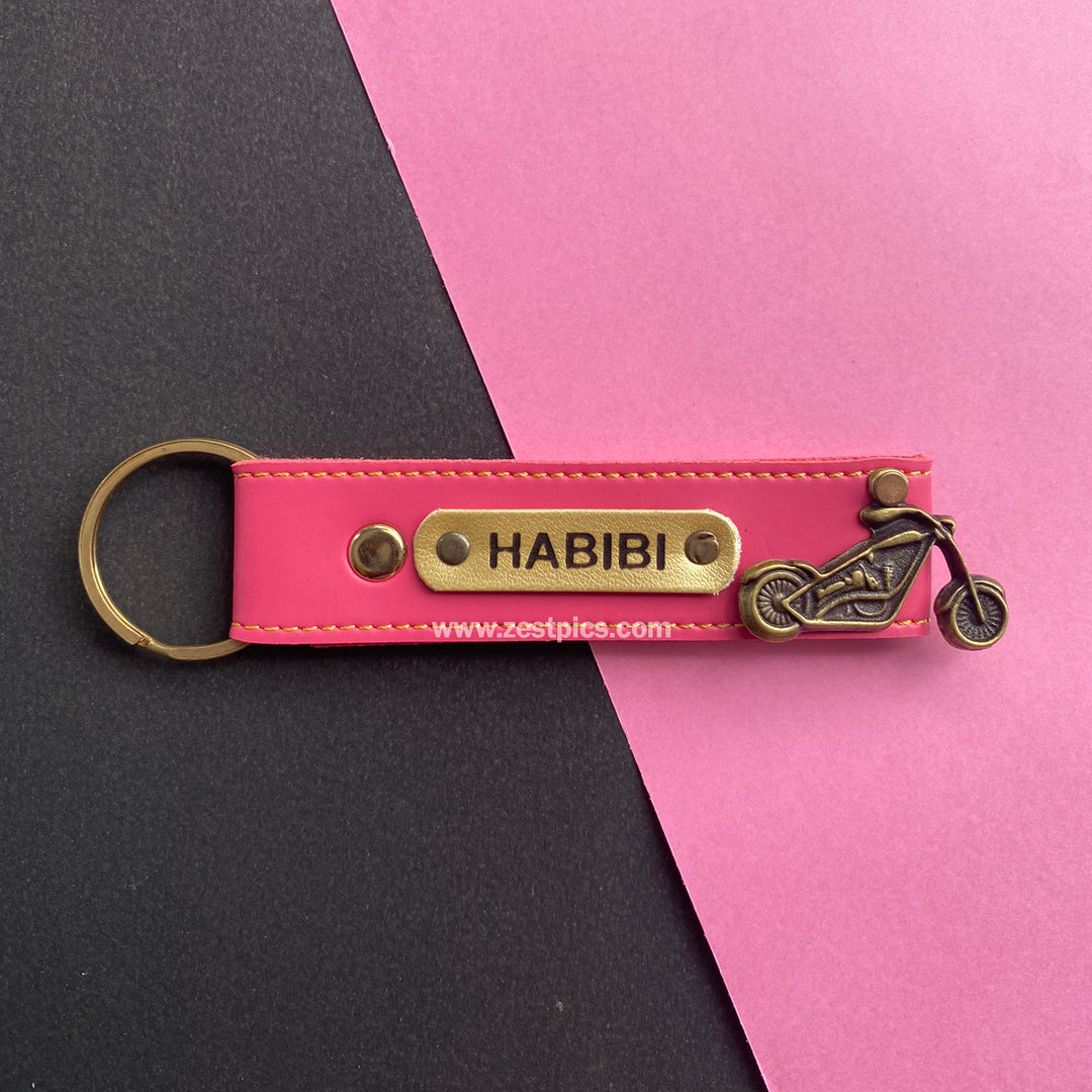 Pink Monogram Leather Keychain