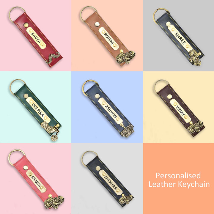 Personalised Leather Keychain (Blue)