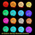 The 16 light colours of the photo moon lamp, changed with the remote