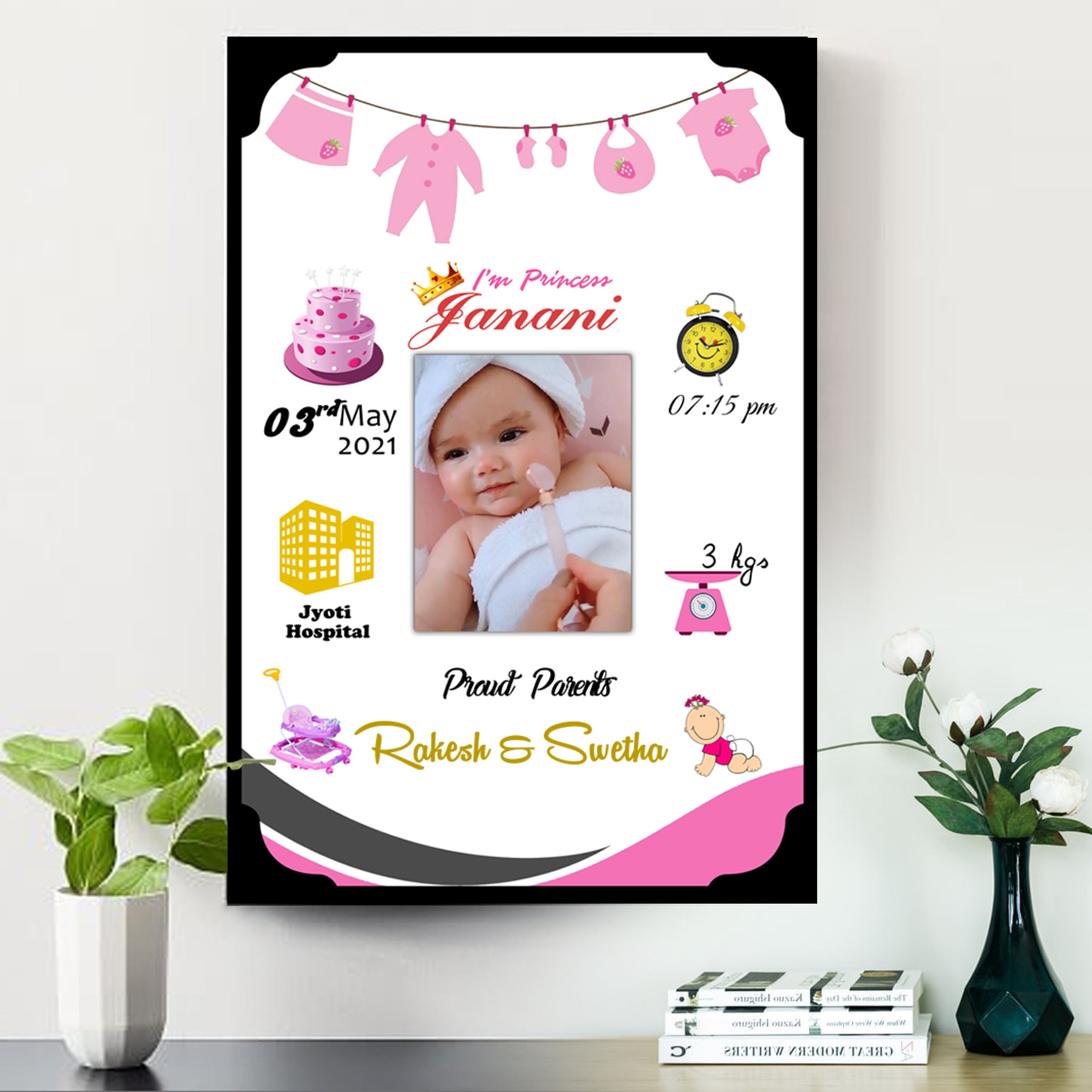 Gift to NewBorn, Personalised Baby Birth Frame - Newborn Baby Gifts | Zestpics