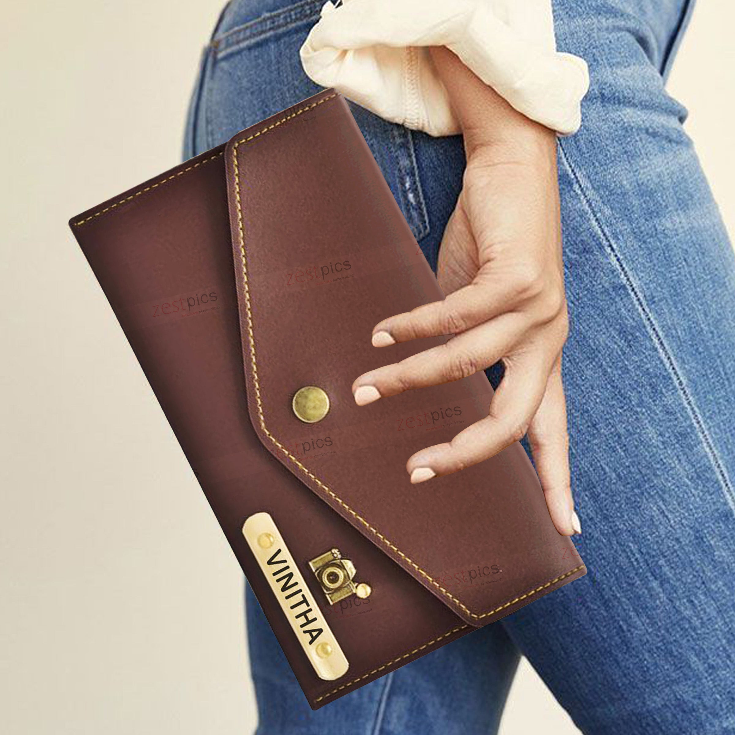 DuDu Ladies Envelope Leather Clutch Wallet Purse - Ivory | Wallets Online