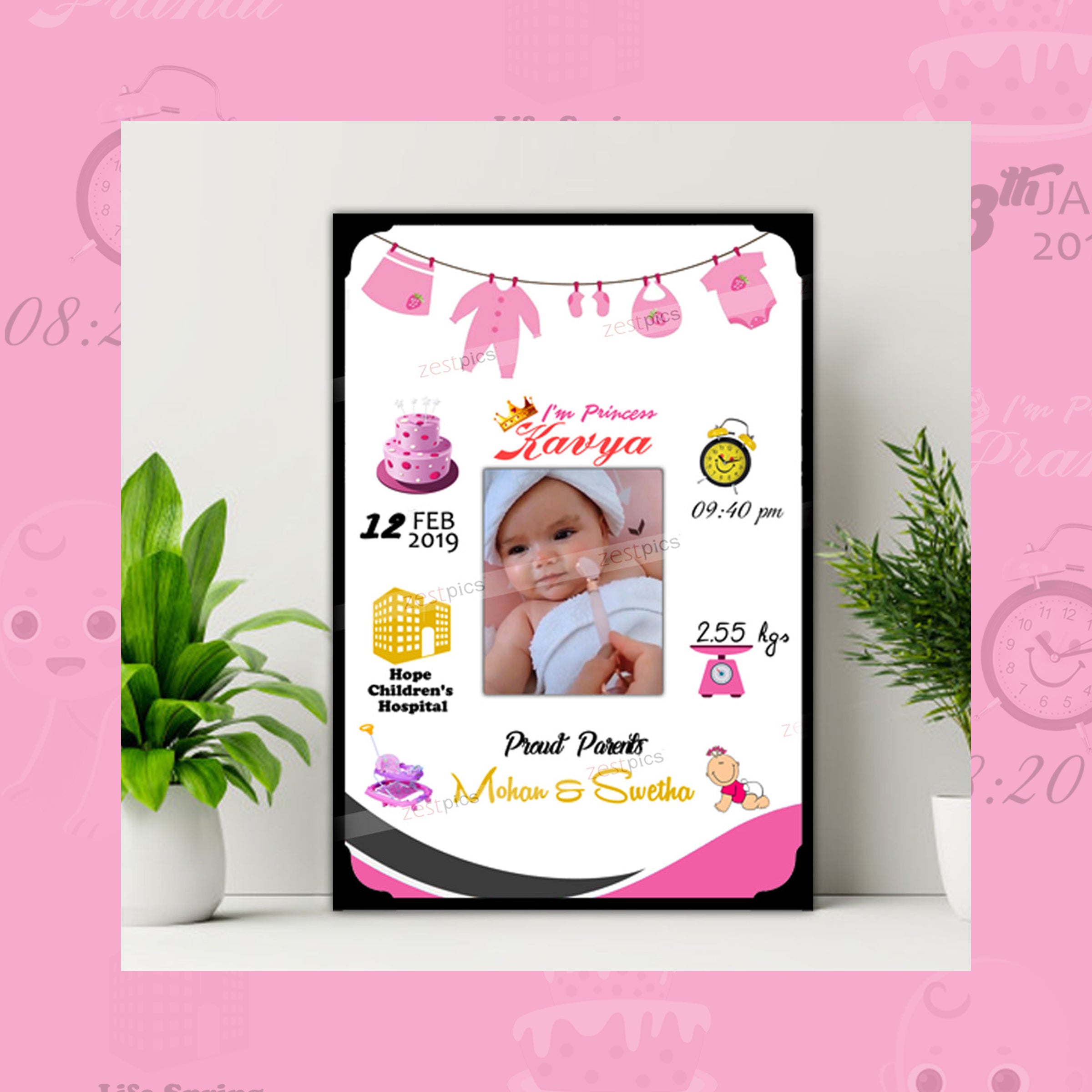 Gift to NewBorn, Personalised Baby Birth Frame - Newborn Baby Gifts | Zestpics