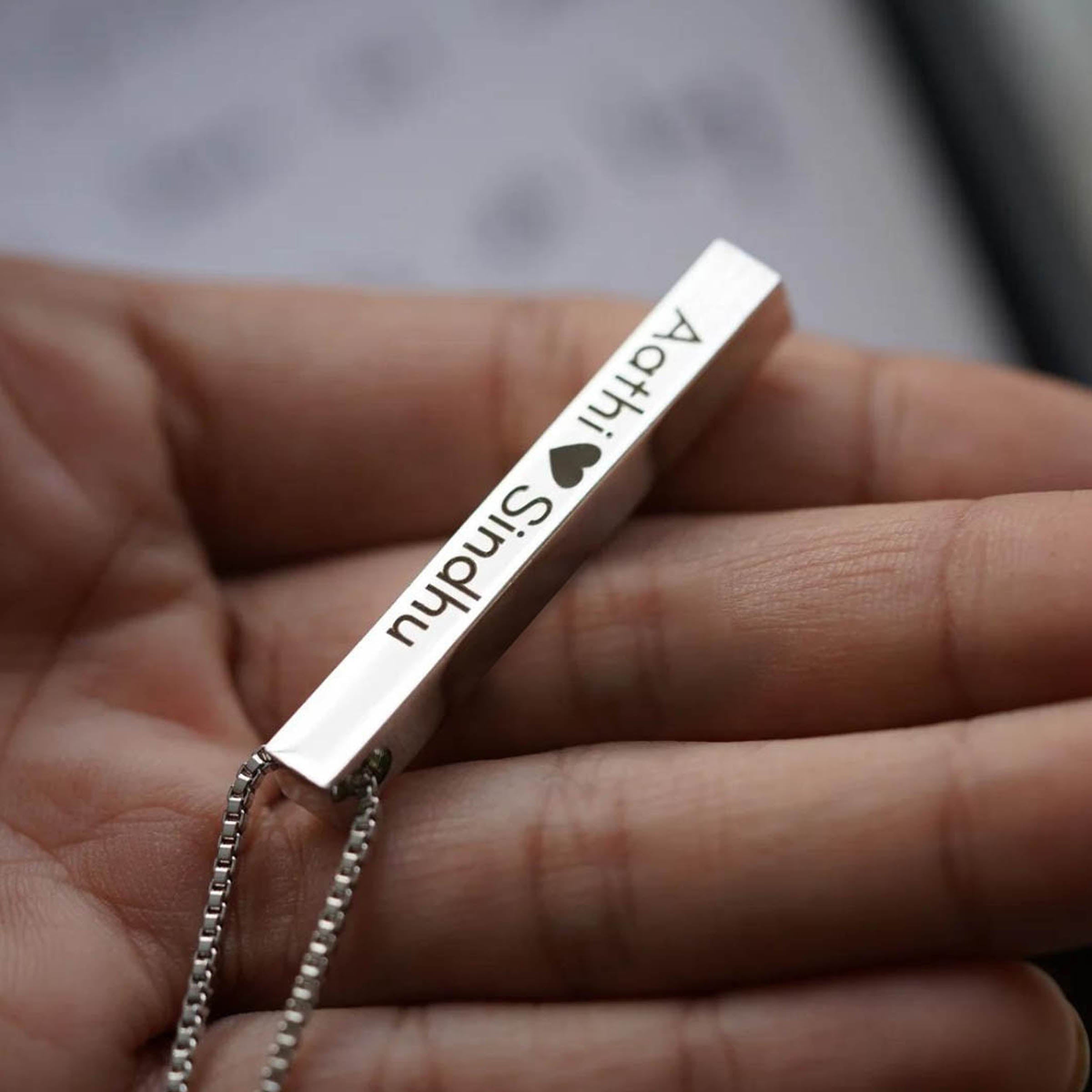 Men's Personalized Silver Bar Necklace | Custom Engraved Name or Message.  Design Your Own Custom Made Jewelry