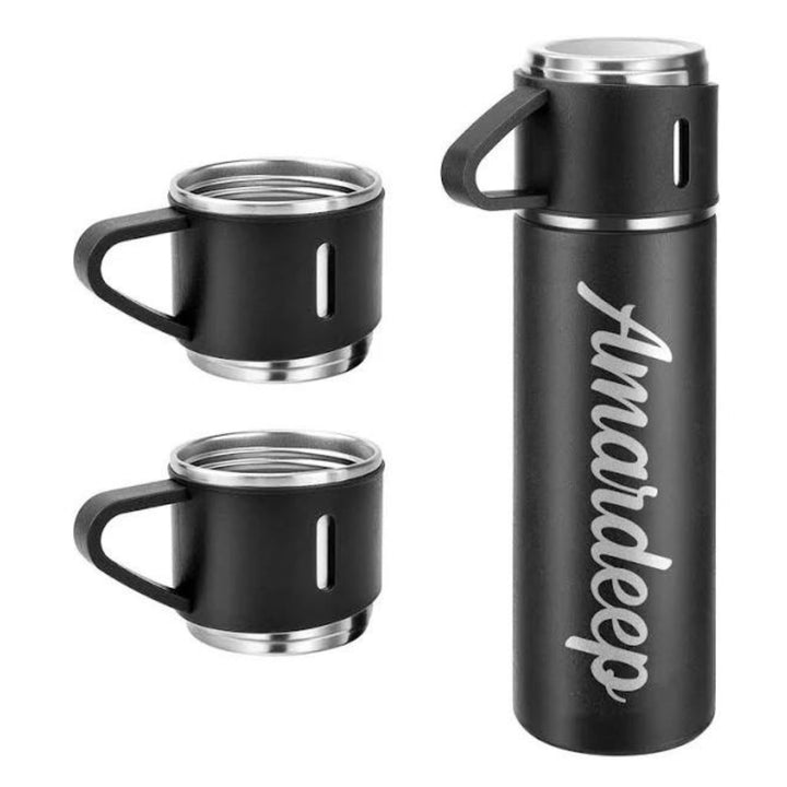 Personalized Vacuum Insulated Flask Gift Set With 3 Cups